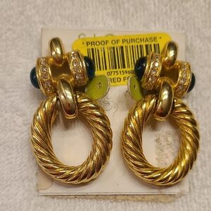 Elegant Gold and Blue Hoop Earrings